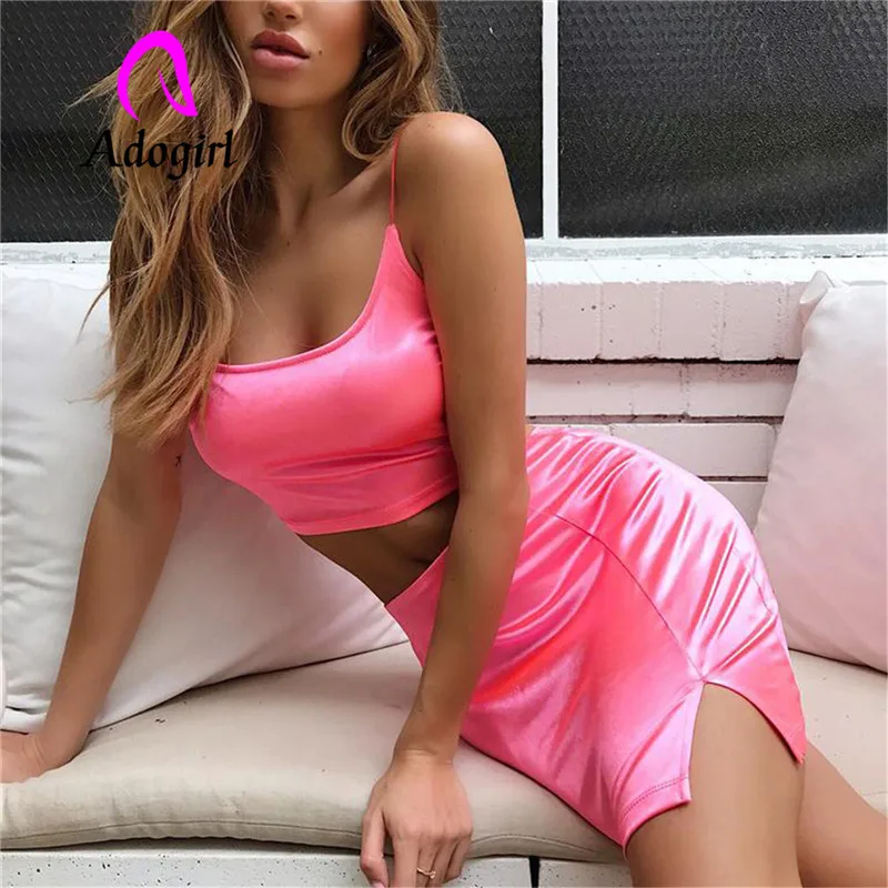 Adogirl ФЛУОРЕСЦЕНТНОЕ розовое платье для ночного клуба на тонких бретельках