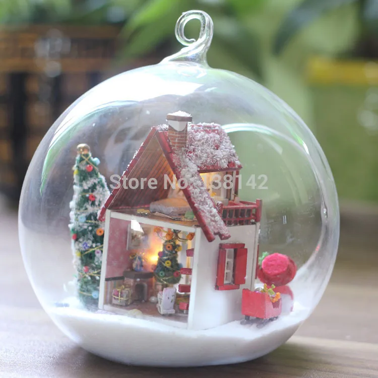 

G010 Diy christmas house Mini Glass Ball Model Building Kits wooden doll house miniature Christmas gifts