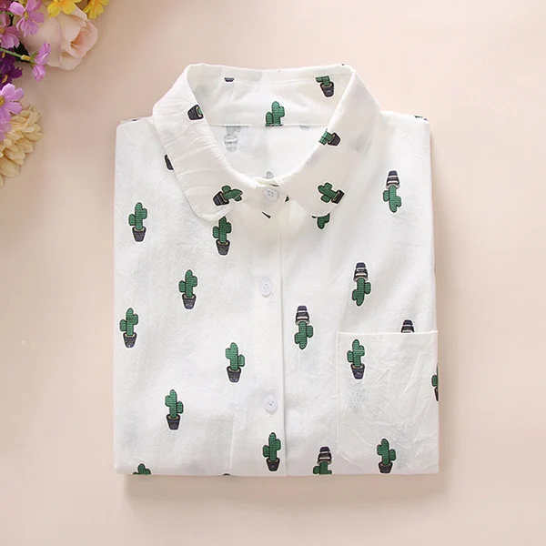 0097cactus Dioufond, формальные рубашки, женские хлопковые блузки, женские топы, блузки, женские офисные рубашки с длинным рукавом - Цвет: 0097cactus