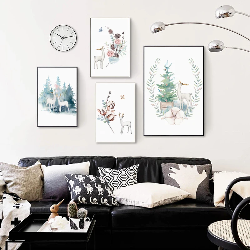 

Cartoon Cute Deer Space Art Wall Nordic Simple Style Home Decor Painting Canvas Prints Poster Modern Picture For Baby Room