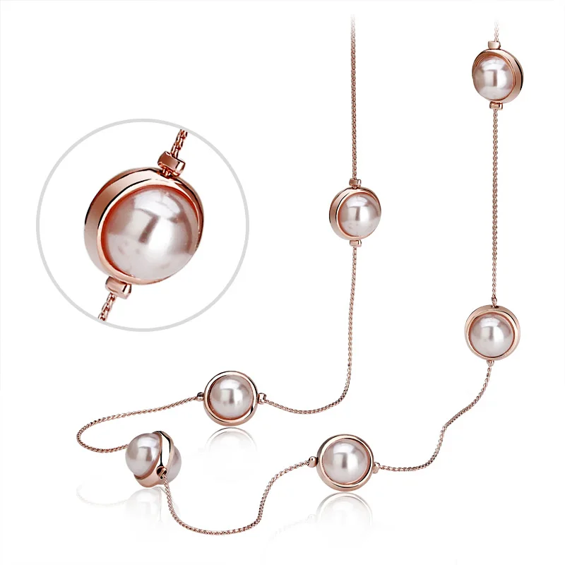 Модное простое ожерелье из розового золота с жемчугом и бусинами для женщин
