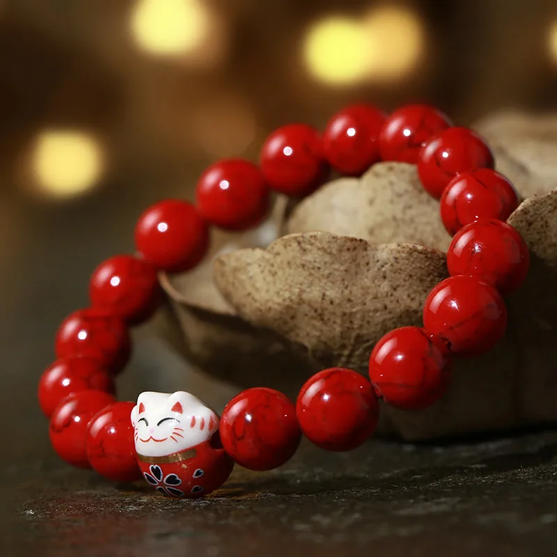 Прямая доставка обсидиановый браслет керамический кот с круглыми бусинами