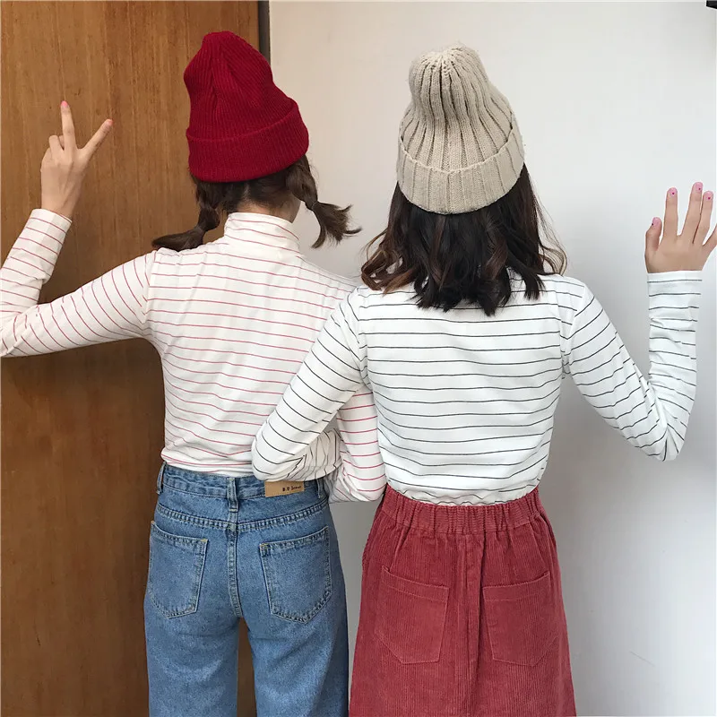Женская футболка с вышивкой Harajuku Kawaii топ в полоску Футболка эластичная длинным