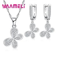 100 real 925 sterling silver jewelry sets for women gifts cubic zirconia inlay paved butterfly bridal necklace earrings