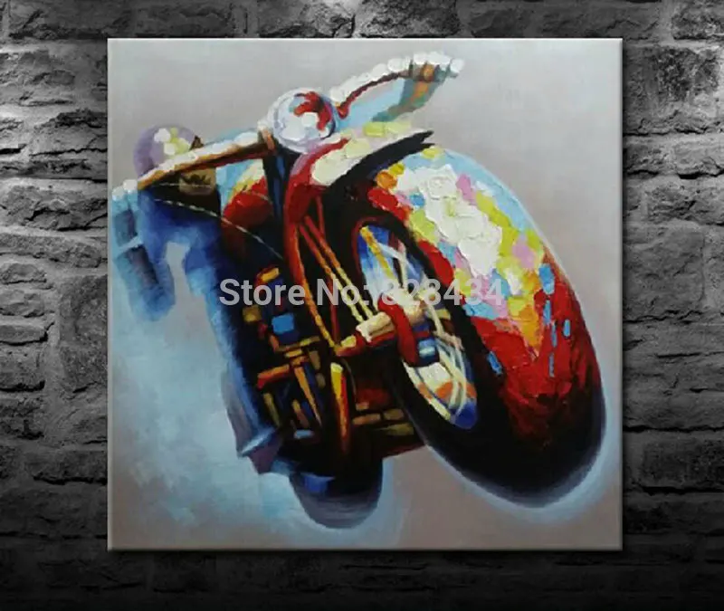 Бесплатная доставка На холсте Ручная роспись стены абстракция &quot мотоцикл