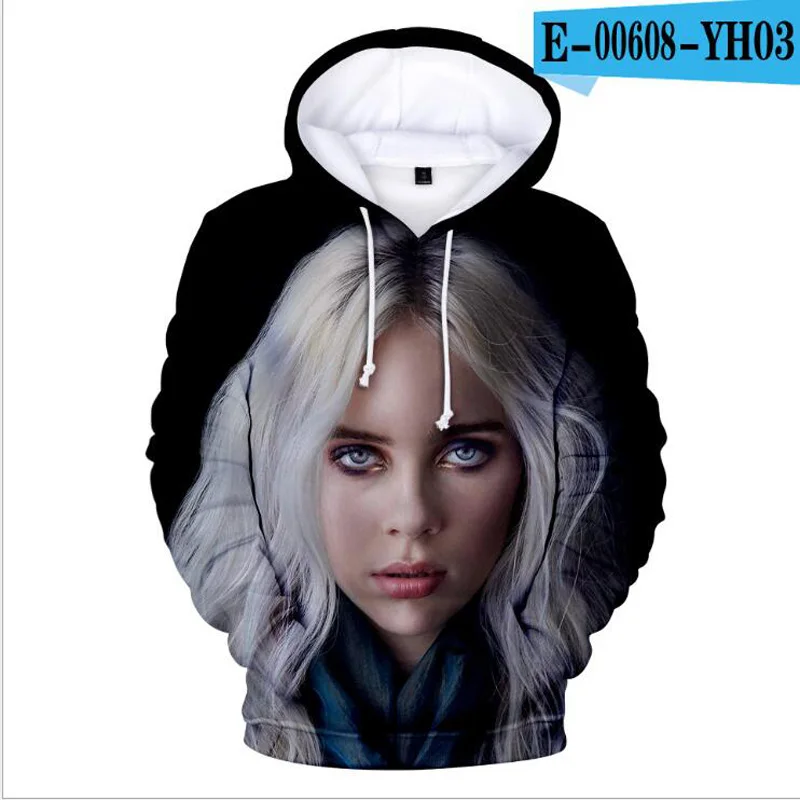 Billie Eilish с принтом женские толстовки и кофты Moletom Feminino Harajuku Хип Хоп Забавный куртка капюшоном мужской спортивный костюм - Цвет: 024