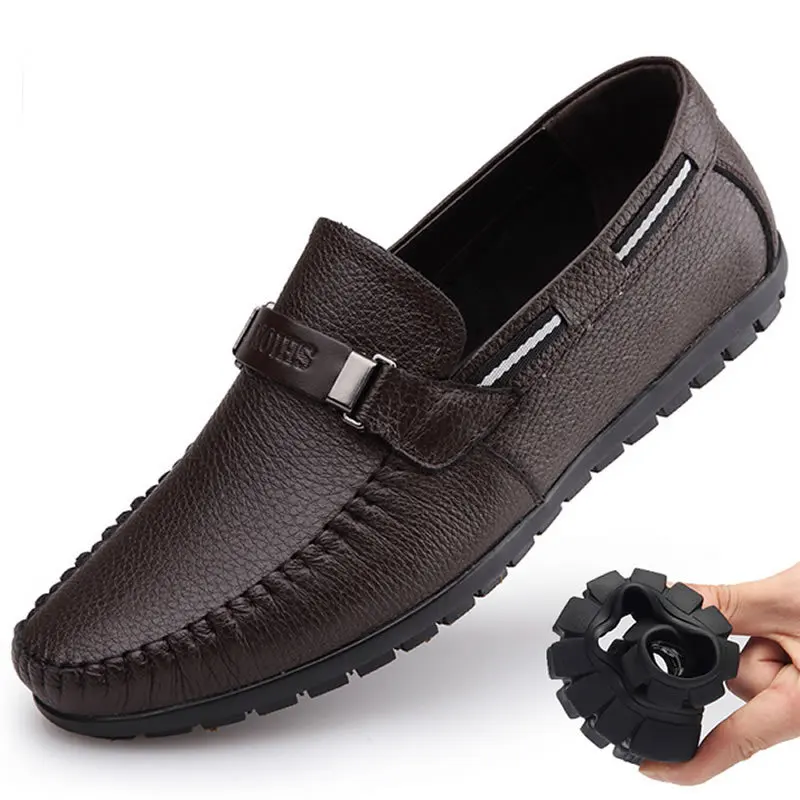 JUNSRM Spring leisure men's shoes breathable leather bean beans shoe head layer cow one-pedal mocassin homme | Обувь