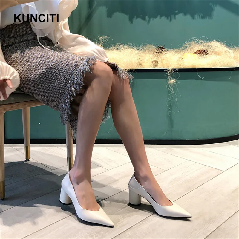 KUNCITI/ женские туфли на высоком каблуке; женские туфли-лодочки с острым носком; итальянская обувь в европейском стиле; офисные мокасины из натуральной кожи; G942