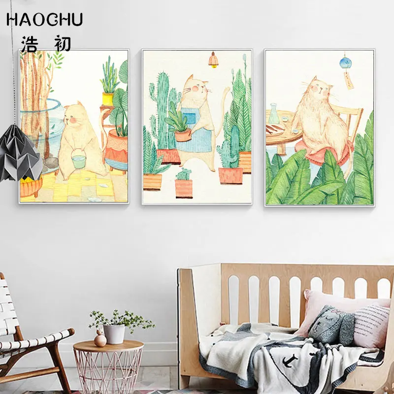HAOCHU Европейская пасторальная ручная роспись кошки фаната сад струйная живопись