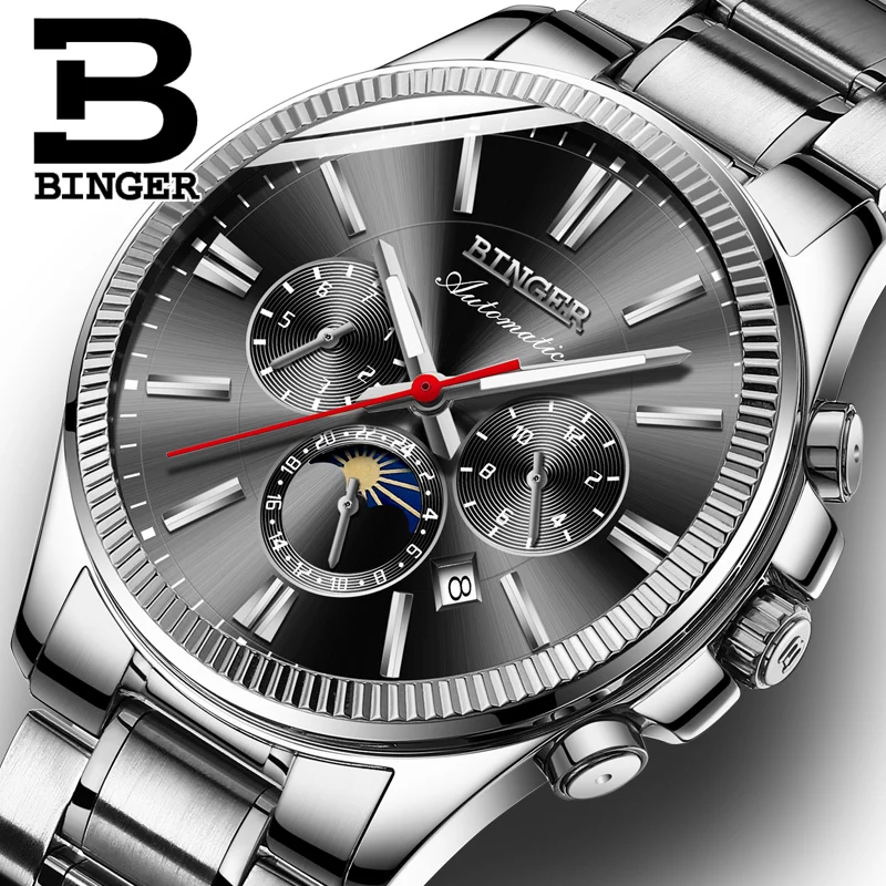 

Switzerland BINGER Watch Men Sports Automatic Mechanical Men Watches Wristwatches relogio masculino Mens Watches Moon phase 2018