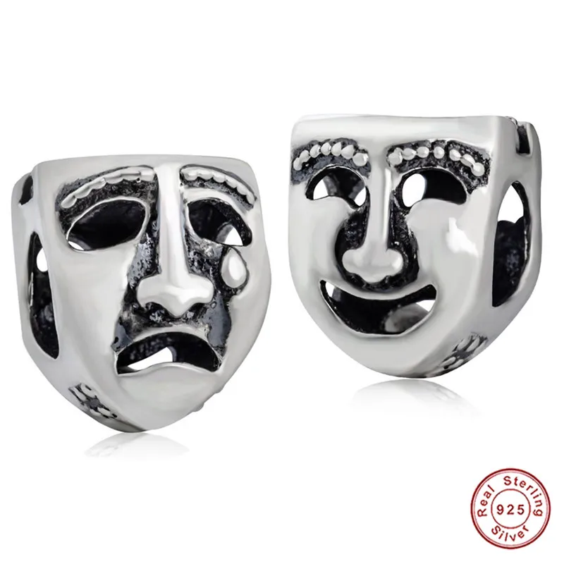 Подлинная улыбка и крик лицо очарование стерлингового серебра 925 античные миры