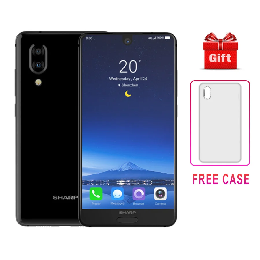 Смартфон SHARP AQUOS C10 S2 Android 8,0 4 Гб+ 64 Гб 5,5 ''FHD+ Восьмиядерный Snapdragon 630 с функцией распознавания лица NFC 12 МП 2700 мАч 4G мобильный телефон - Цвет: Black