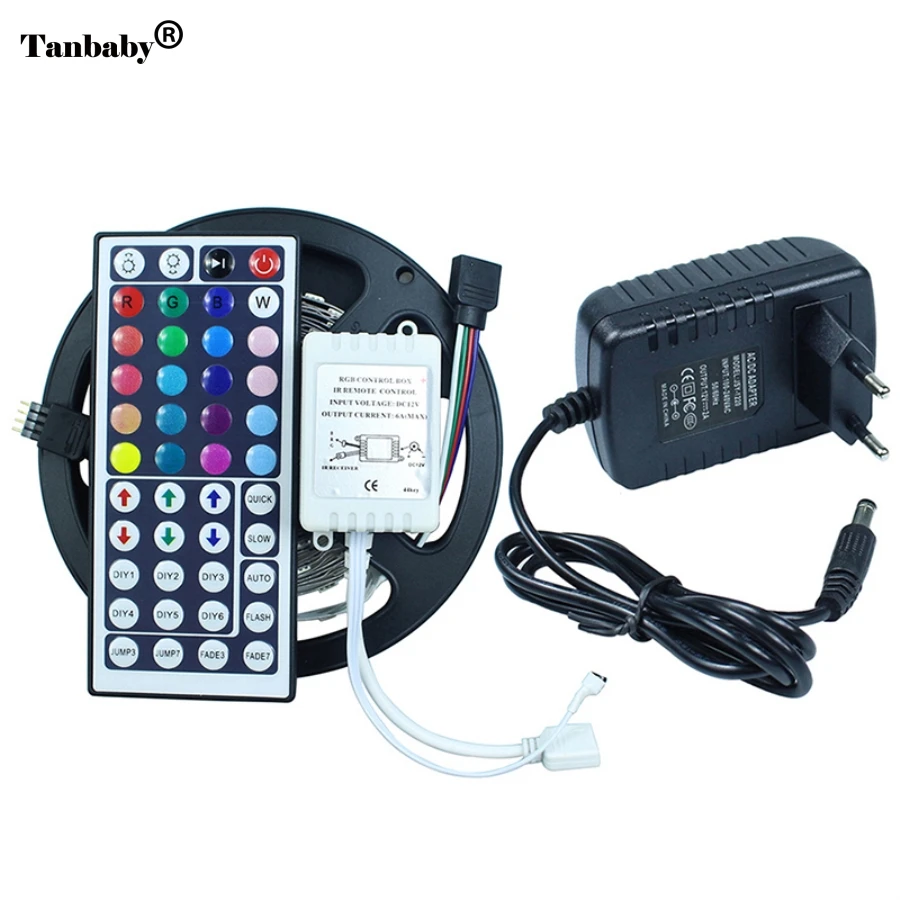 150 светодиодный s/5 м SMD 5050 RGB Светодиодные ленты гибкая Диодная лента 12V светодиодный лента Светодиодные ленты+ 44-клавишный пульт ИК-пульт дистанционного управления+ 12V 2A Мощность адаптер