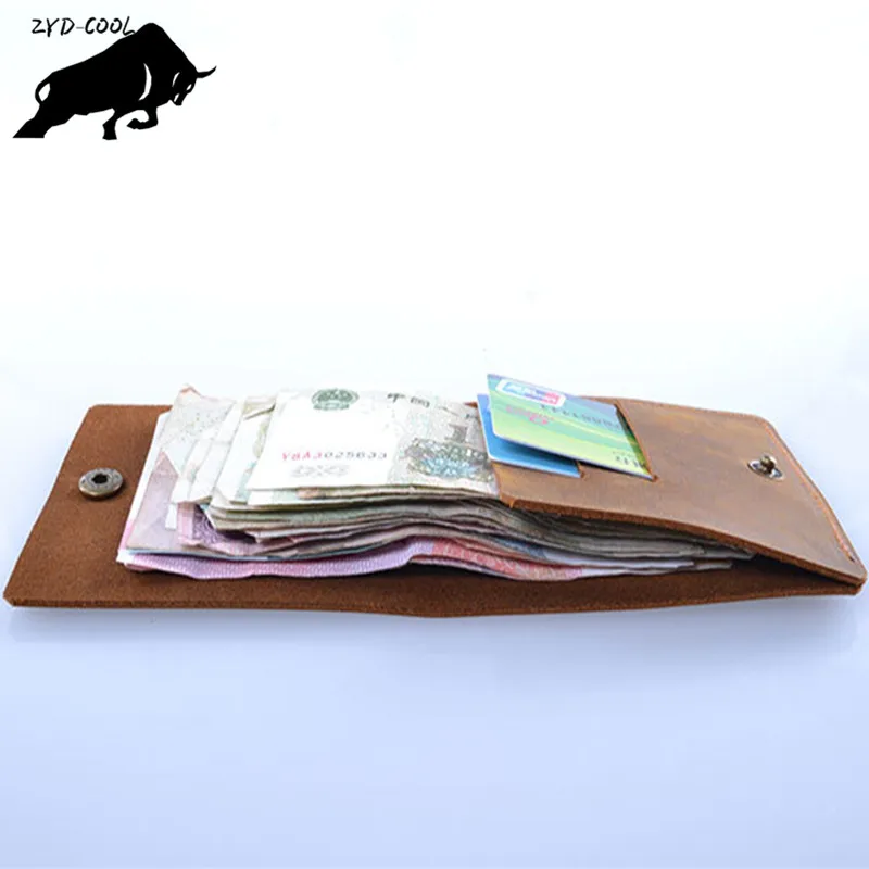 ZYD-COOL 100% Handmade Custom Vintage Style Genuine Crazy Horse Cowhide Leather Men Wallet Purse Male | Багаж и сумки