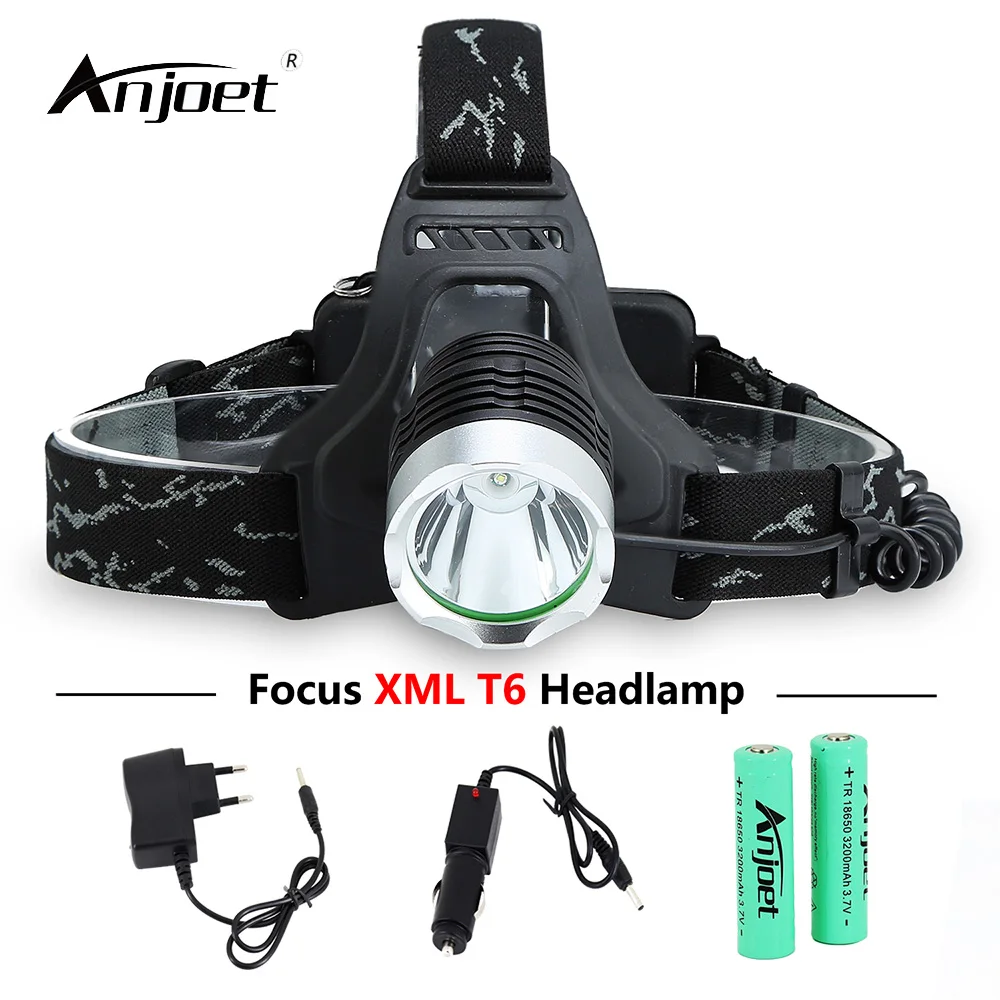 

ANJOET lantern XML T6 headlamp LED headlight head lamp frontal torch waterproof Rechargeable 2000 lumens + charger +18650 batter