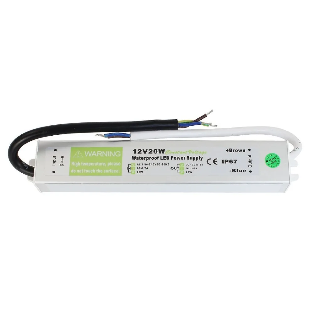 

DC 12V 20W Waterproof ip67 Electronic LED Driver Adapter Outdoor Use Power Supply Led Strips Lighting Transformer AC 90-250V