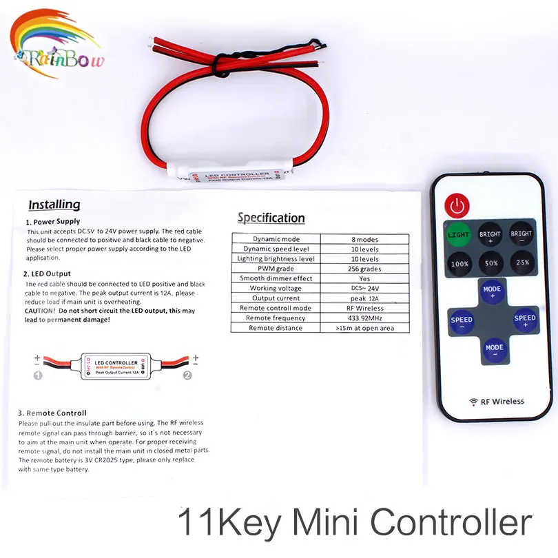 DC5 24V беспроводной мини светодиодный контроллер Диммер 11key RF пульт дистанционного