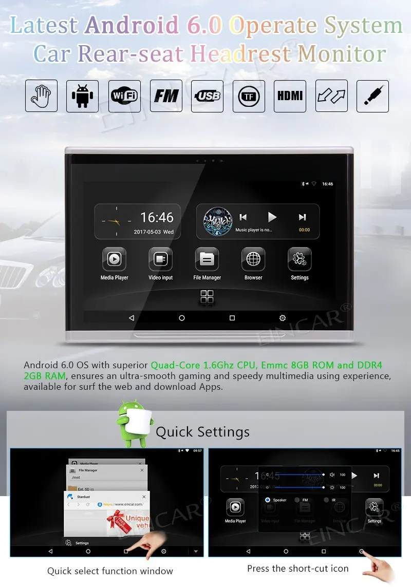Android 6 0 Автомобильный подголовник 10 1 ''автомобильный монитор ультра тонкий ЖК