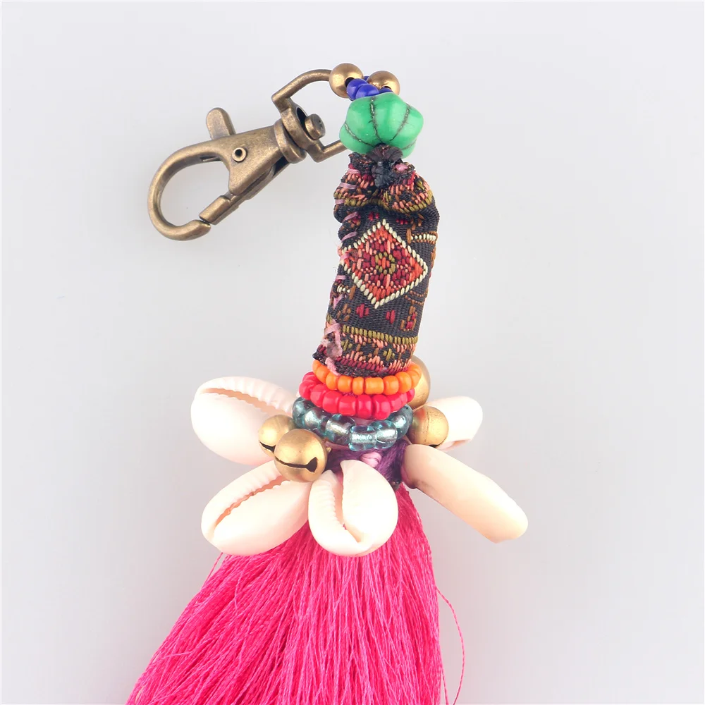 

AMOURJOUX Ethnic Style Long Tassels Handmade Shell Charm Key Chains For Women Men Bohemian Trinket Keyrings Car Keychain