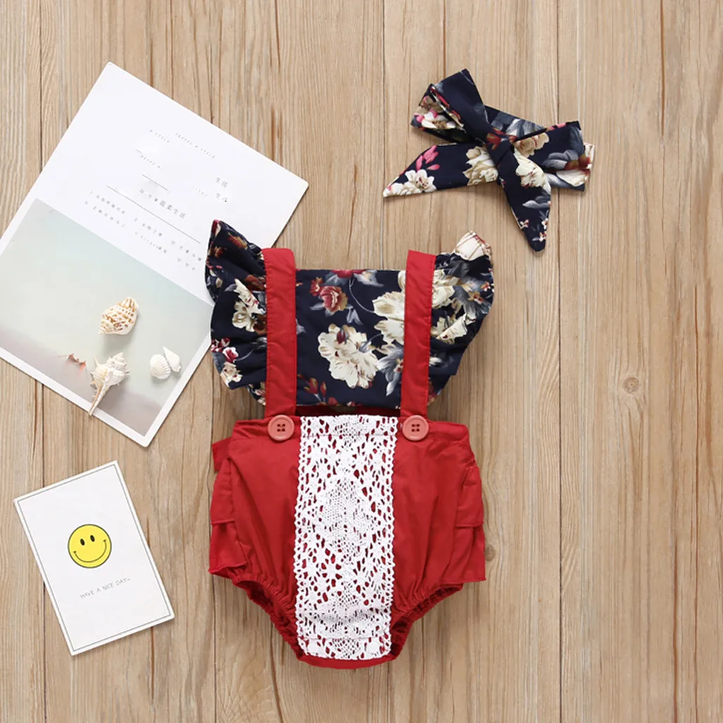 Одежда для девочек Модная головная повязка новорожденных Кружевной комбинезон