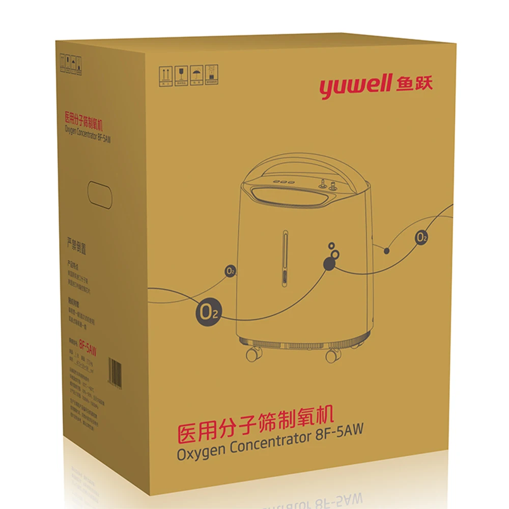 Портативный кислородный концентратор Yuwell, медицинский кислородный аппарат высокой концентрации, медицинский уход, домашний кислородный прибор с большим экраном 1-5 л/мин