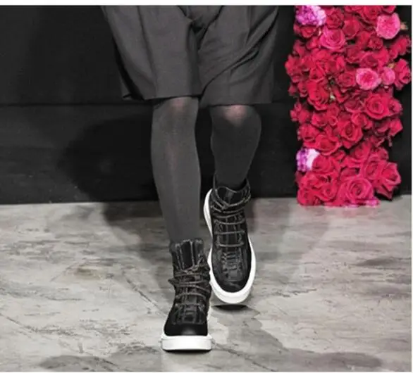 Высокие ботинки на шнуровке белые черные женская мода повседневная свободная