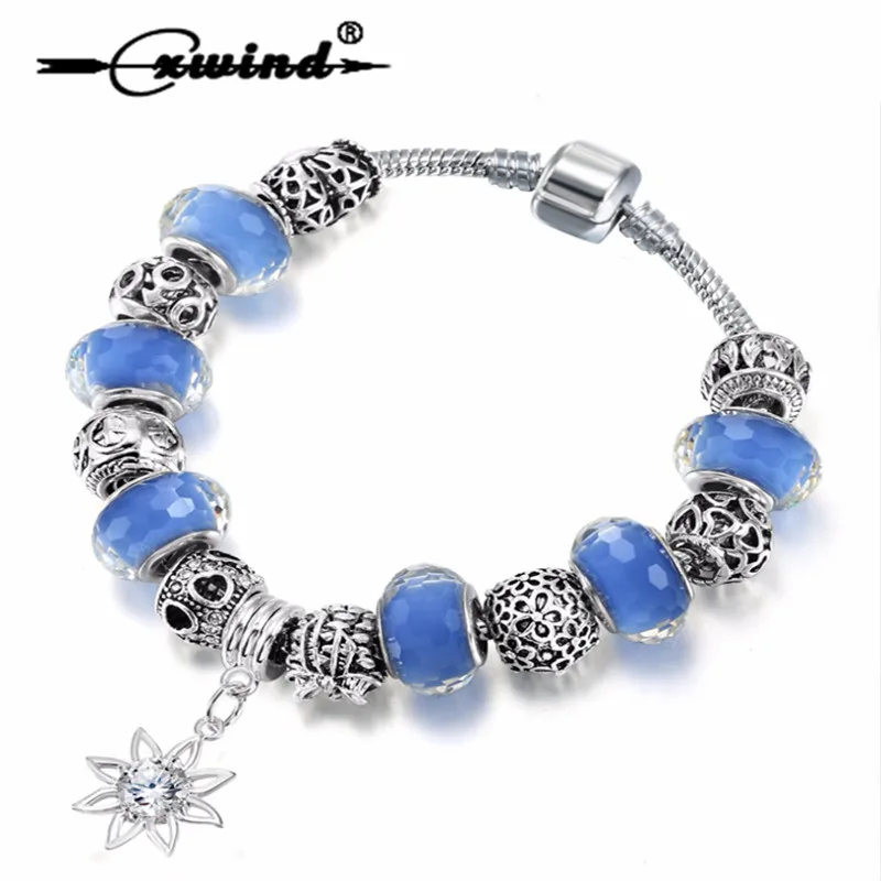 Cxwind 1Pcs Charm Heart Bracelet Flower Beads Fit Pulseras For Women Cuff Fashion Zircon Pendant Jewelry | Украшения и аксессуары