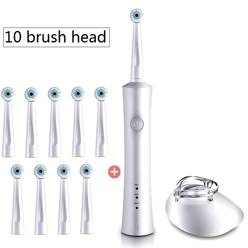 10 brush head Вращающаяся перезаряжаемая электрическая зубная щетка, ультра звуковая зубная щетка для детей и взрослых, зубная щетка с металлическим вращающимся двигателем - Цвет: 10 brush head