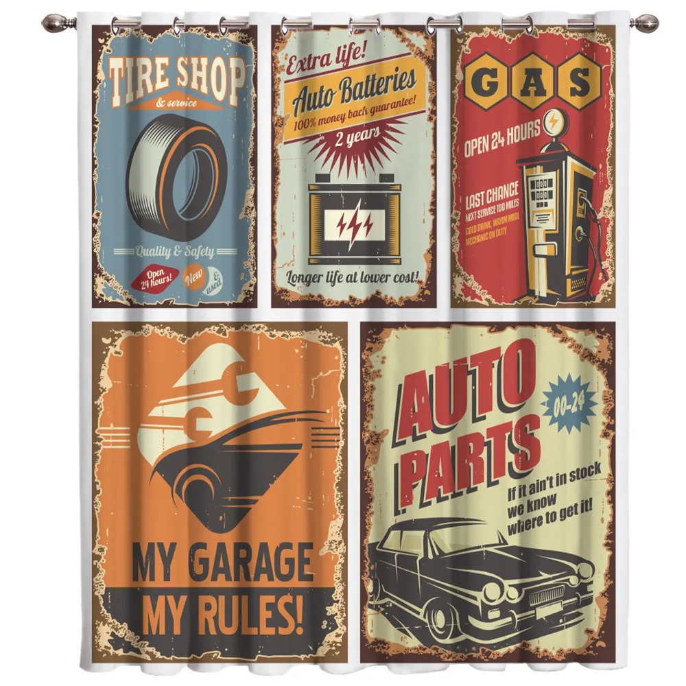Cars Route 66 ретро постер шторы бензиновая станция коммерческий Kitschy элемент Route 66 принт Декор окна гостиной спальни