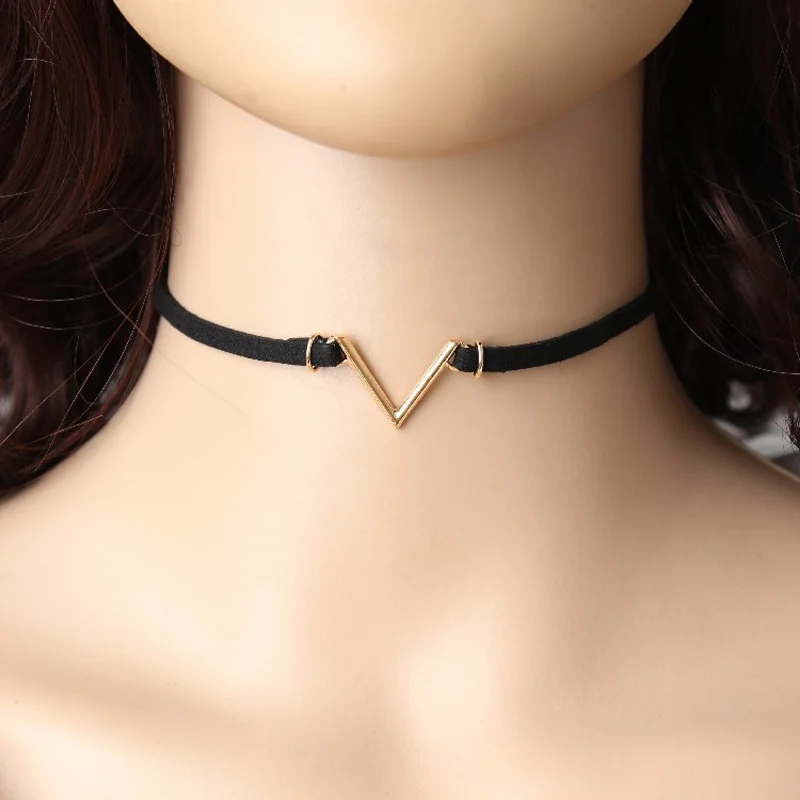 Простое корейское короткое кожаное ожерелье V образной формы Женский Бархатный