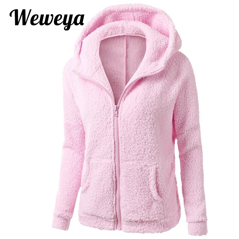Weweya Plus Size 5XL Pink Sweatshirts Autumn Winter Women Hoodies Fleece Hooded Zipper Thicken Coat Outwear Jacket | Женская одежда