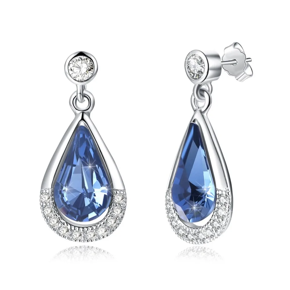 LEKANI Crystals From Swarovski Drop Earring 925 Fashion Water Drops Blue Pop Women's Earrings Pendant Gift Fine Jjewelry | Украшения и