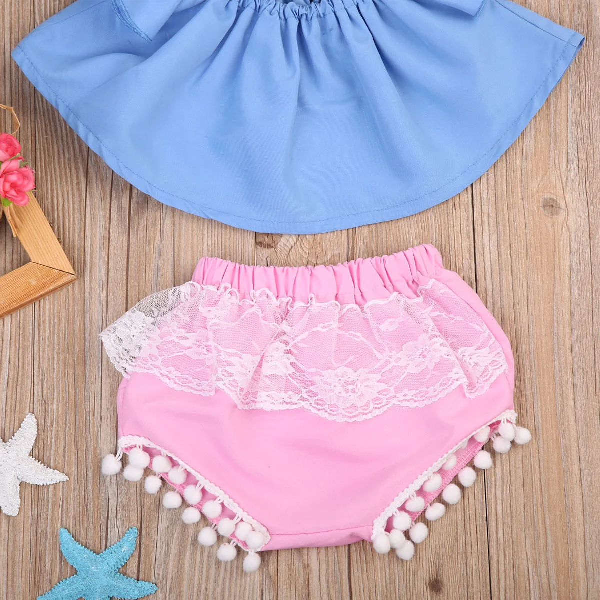 3 шт./компл. топ с оборками и открытыми плечами для маленьких девочек + кружевные