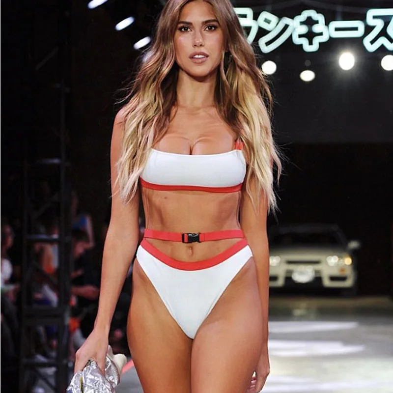 Новинка 2018 года белый лоскутное для женщин купальники малышек Сексуальная