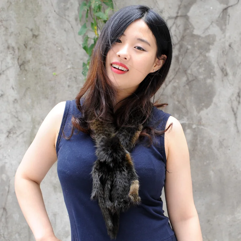 CX-S-130D Women Winter Fashion Mink Fur Scarf Stripe Girls Knitted Warm Real |