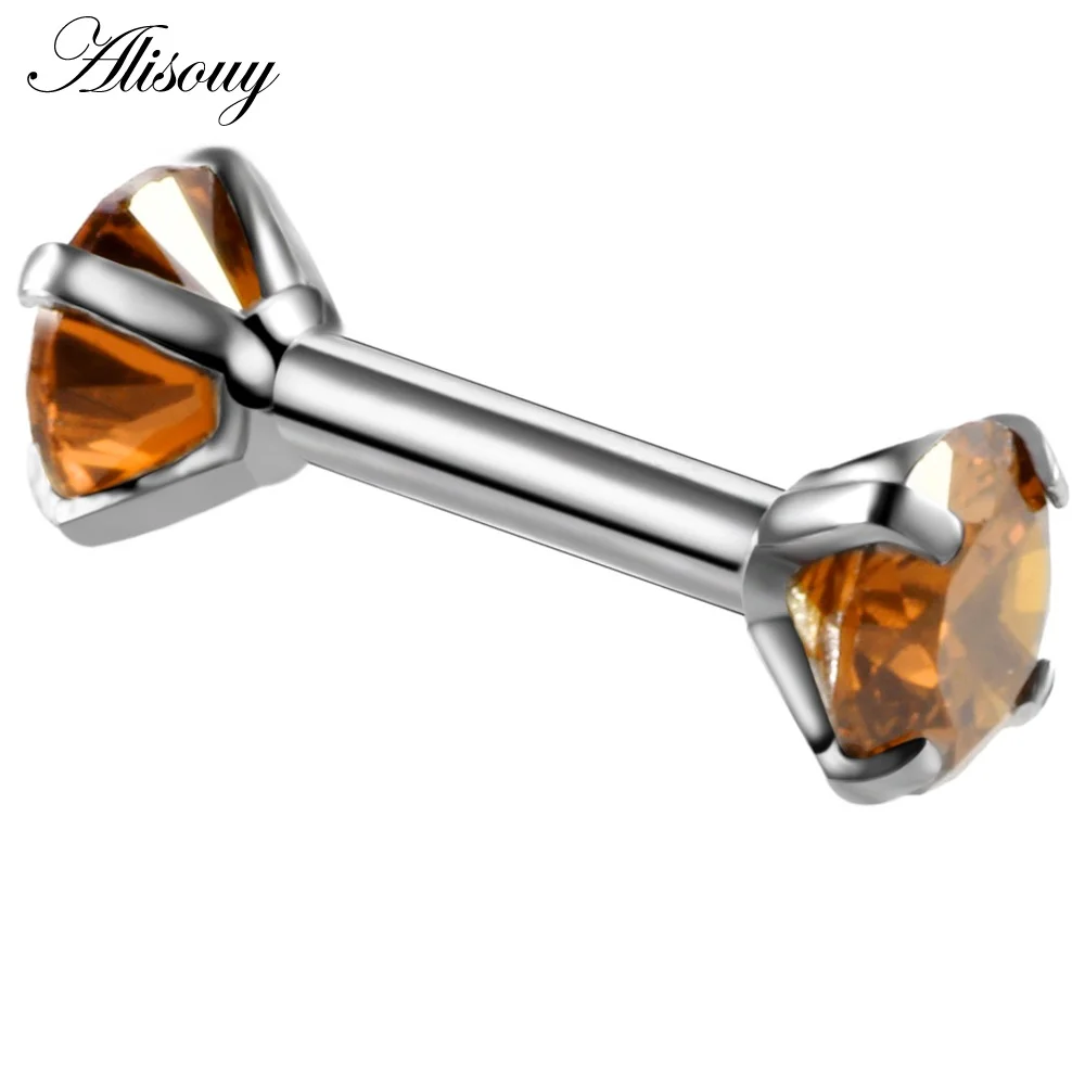 Silver Champagne CZ Двойные круглые серьги для женщин хирургический стальной стержень серьги хрящевой пирсинг ухо драгоценный камень циркон стразы серьги стержни ювелирные изделия - Окраска металла: Silver Champagne CZ