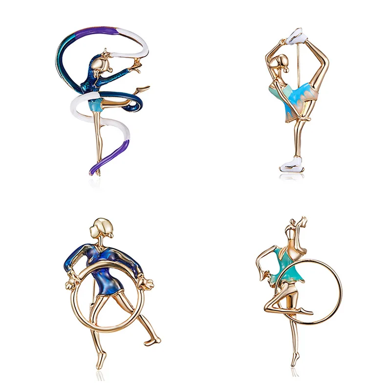 Элегантная эмалированная брошь в форме танцующей девушки гимнастика