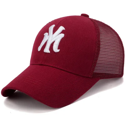 Letter Summer Mesh Cap Men Gorras Para Hombre Baseball Cap Daddy Hats Women Snapback Fashion Cap Sun Hat face caps - Цвет: Red wine