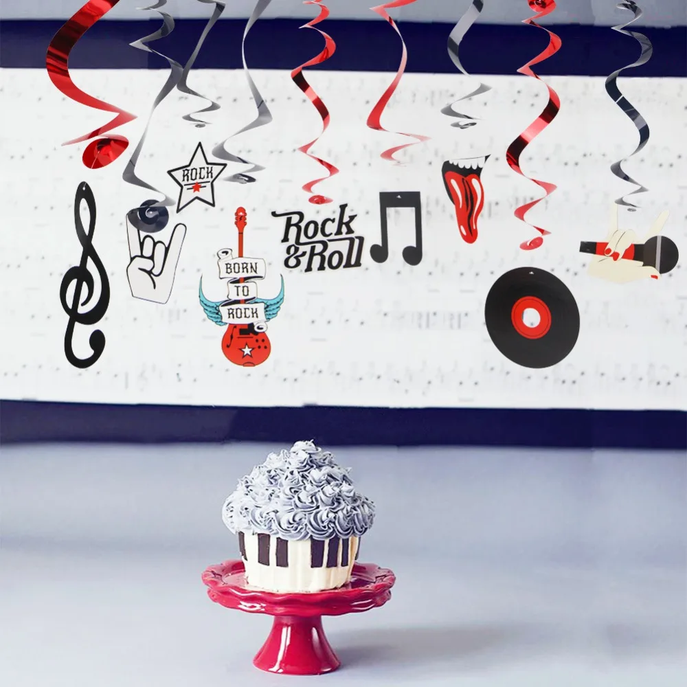 

10pcs Metallic Foil Hanging Dangling Swirl Rock n' Roll Music Theme Party Decorations Birthday Party Supplies