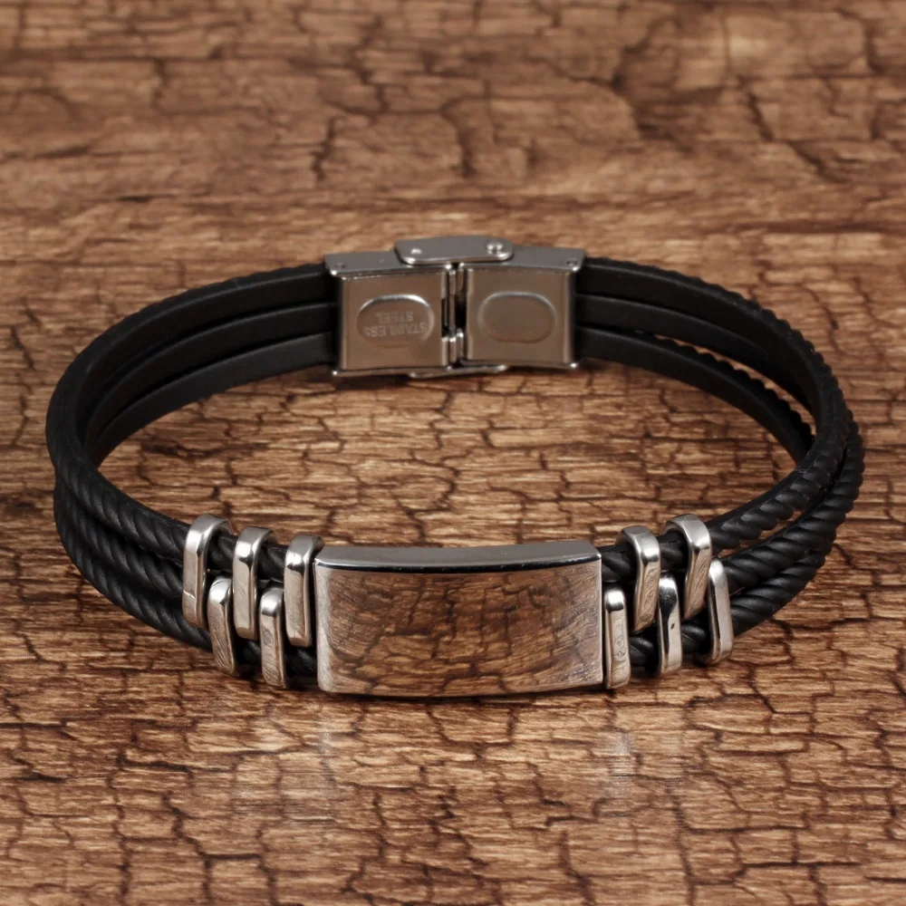 Браслет мужской трехслойный из нержавеющей стали и силикона PH1074|bracelet wholesale|bracelet