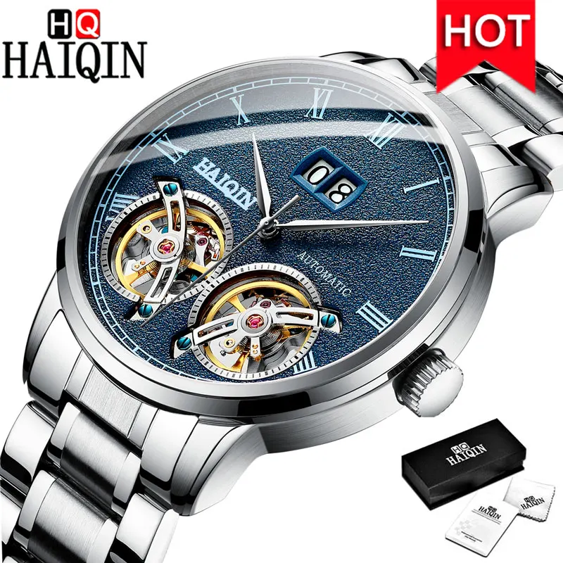 S Blue Silver HAIQIN мужские часы, мужские часы, новинка, Роскошные водонепроницаемые Модные/Автоматические/механические/Золотые/Военные/мужские часы, Montre Homme - Цвет: S Blue Silver