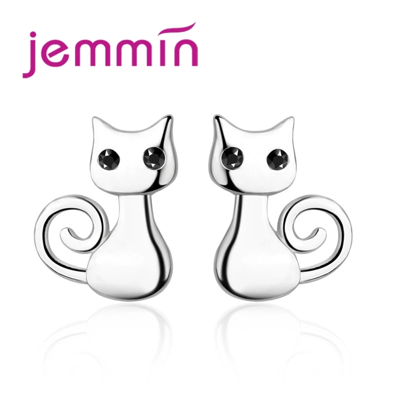 

High Quality Fashion 925 Sterling Silver Cat Stud Earrings For Women Girls Lovely Cats Korean Style Jewelry Accessories