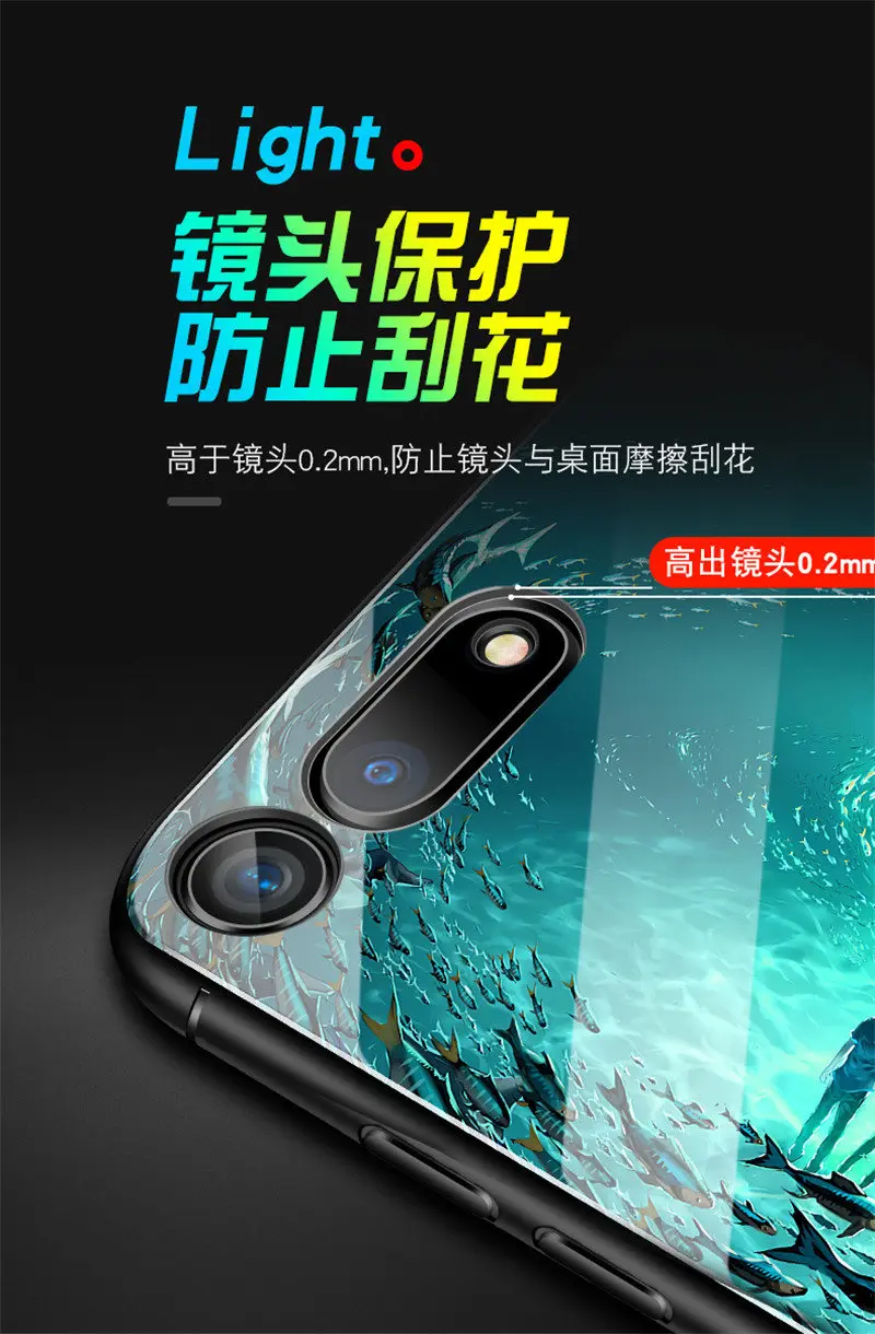 Светящийся чехол для телефона huawei Honor View 20, чехол 6,4 дюйма, закаленное стекло, задняя крышка для huawei Honor View 20, силиконовый чехол