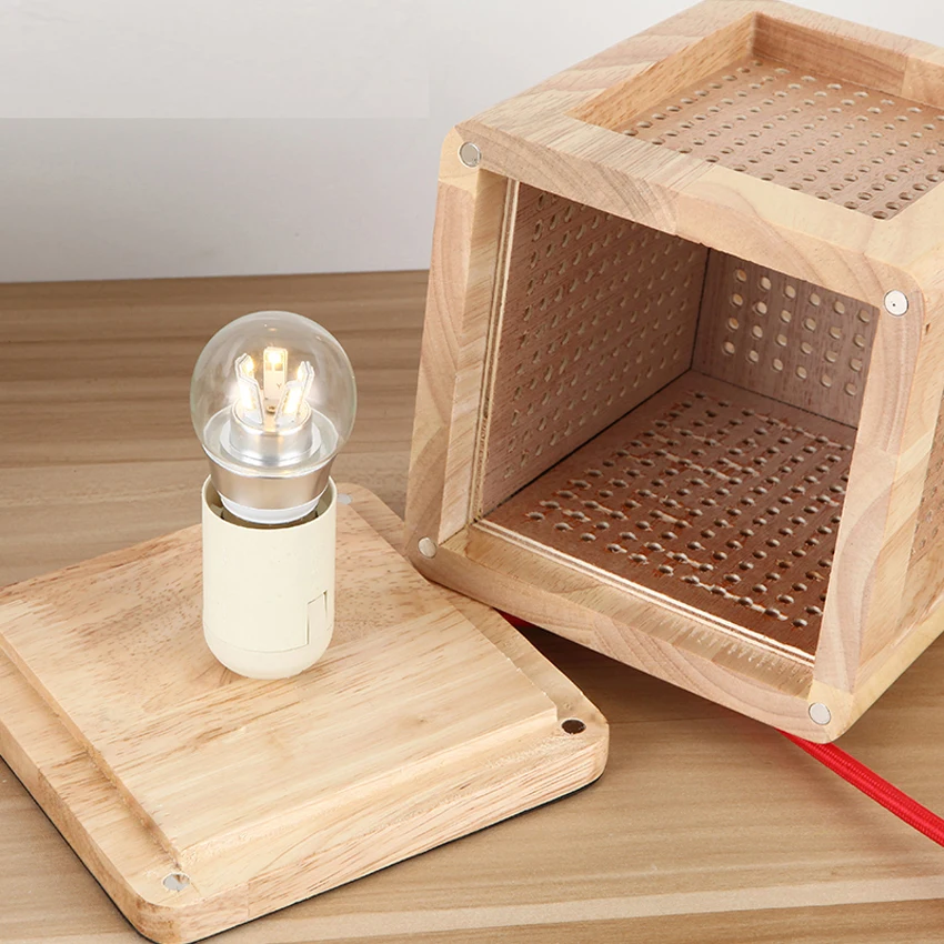 Современный квадратный деревянный настенный абажур из твердой древесины E27