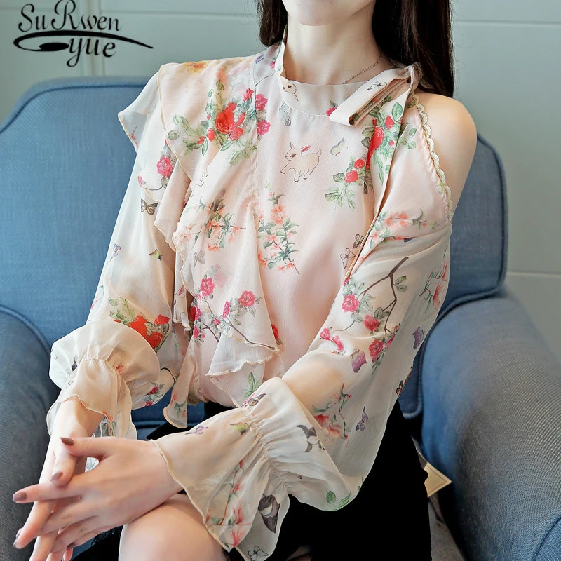 Новинка весна 2020 шифоновая рубашка с длинным рукавом и цветочным принтом