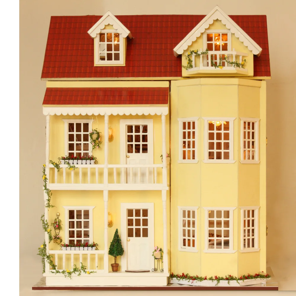 

Big Diy Dollhouse For Boy & Girl Diy Wooden Doll House W/ Led Light Diy Furniture Kits Diy Crafts Toys 62687