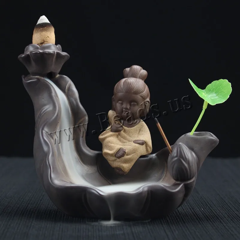 

The Little Monk With Vase Censer Smoke Waterfall Backflow Incense Burner Ceramic Incense Holder With 10pcs Incense Cones
