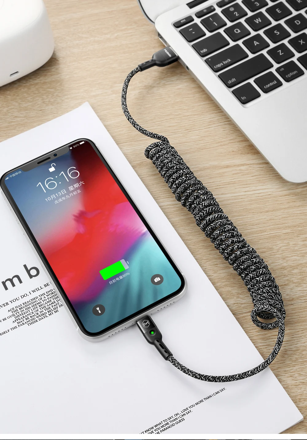 Mcdodo 1,8 м пружинный удлинитель стационарный кабель типа C для samsung huawei P30 Pro Xiaomi Phone быстрое зарядное устройство usb type-C кабель для передачи данных