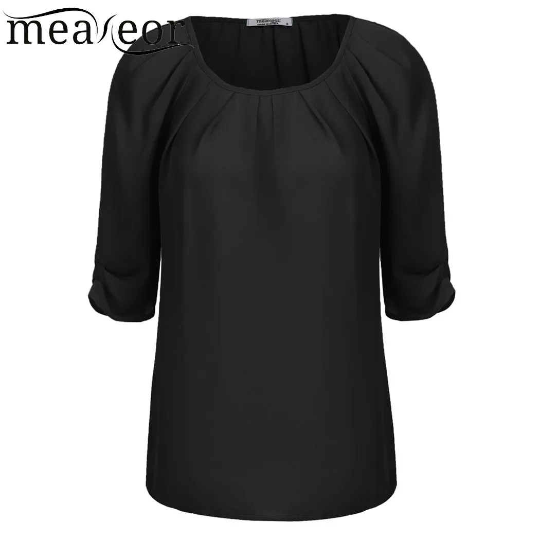 Meaneor модный свернутый рукав три четверти однотонная свободная плиссированная