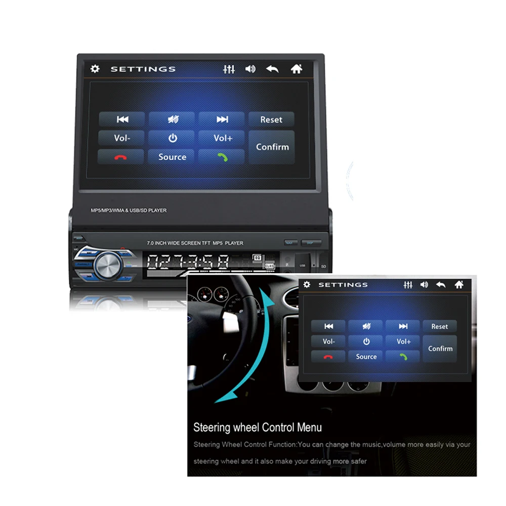 Универсальный 1DIN 7 дюймов скольжения вниз сенсорный экран стерео Встроенный gps